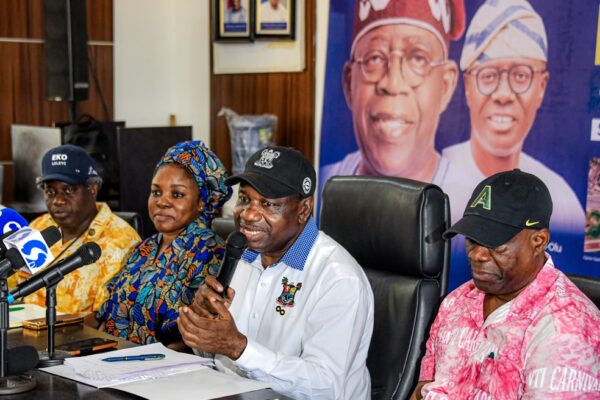 Special Adviser to the Governor on e-GIS and Urban Development, Dr. Olajide Babatunde; Commissioner for Agriculture and Food System, Ms. Abisola Olusanya; Commissioner for Information and Strategy, Mr. Gbenga Omotoso and Special Adviser to the Governor on Works, Dr. Adekunle Olayinka during a Press Briefing on the two-day visit of President Bola Tinubu’s official visit to Lagos for commissioning of projects across the State, held at the Bagauda Kaltho Press Centre, the Secretariat in Alausa