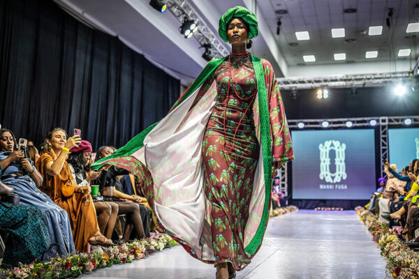 A model wearing an outfit by Nigerian brand Wanni Fuga walks the catwalk during the main show of Nairobi Fashion Week in Nairobi, on January 31, 2026